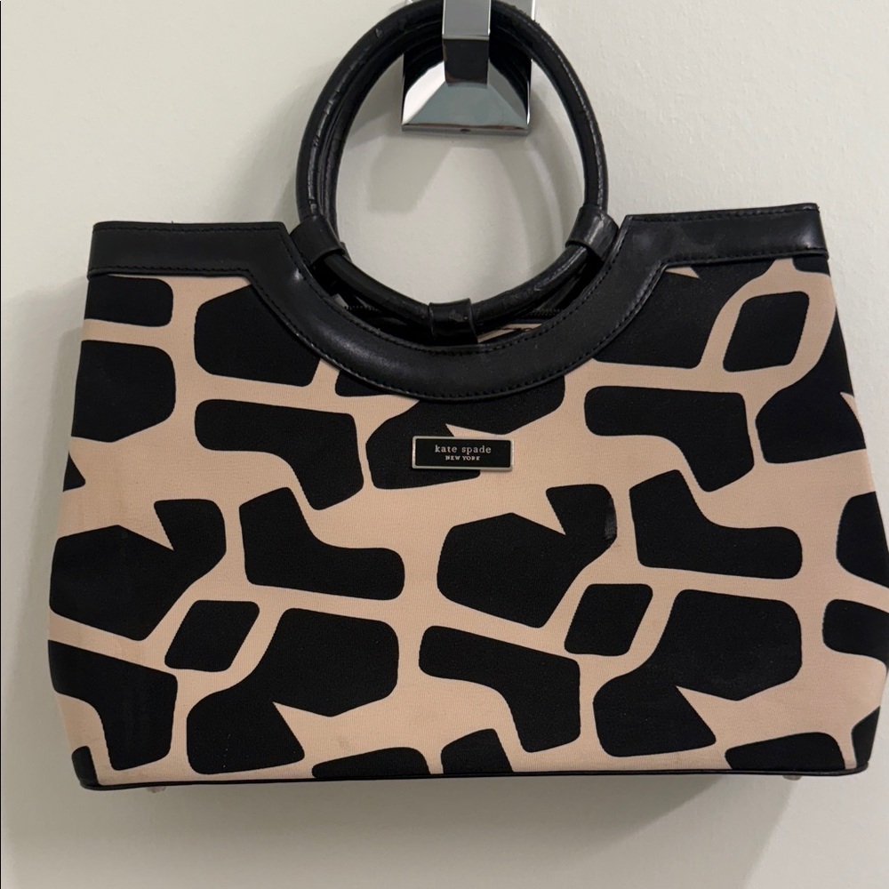 Kate Spade Black and Cream Patterned Purse/Tote with Round Handles